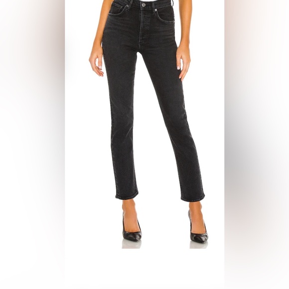 Agolde Denim - AGOLDE Riley Straight Leg Jeans High Rise Button Fly Black Size 27